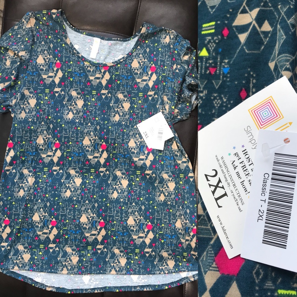 LulaRoe Classic T 2XL Turquoise Geometric